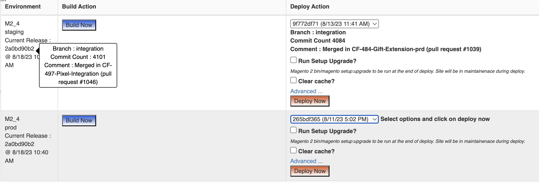 Magento CI/CD metadata